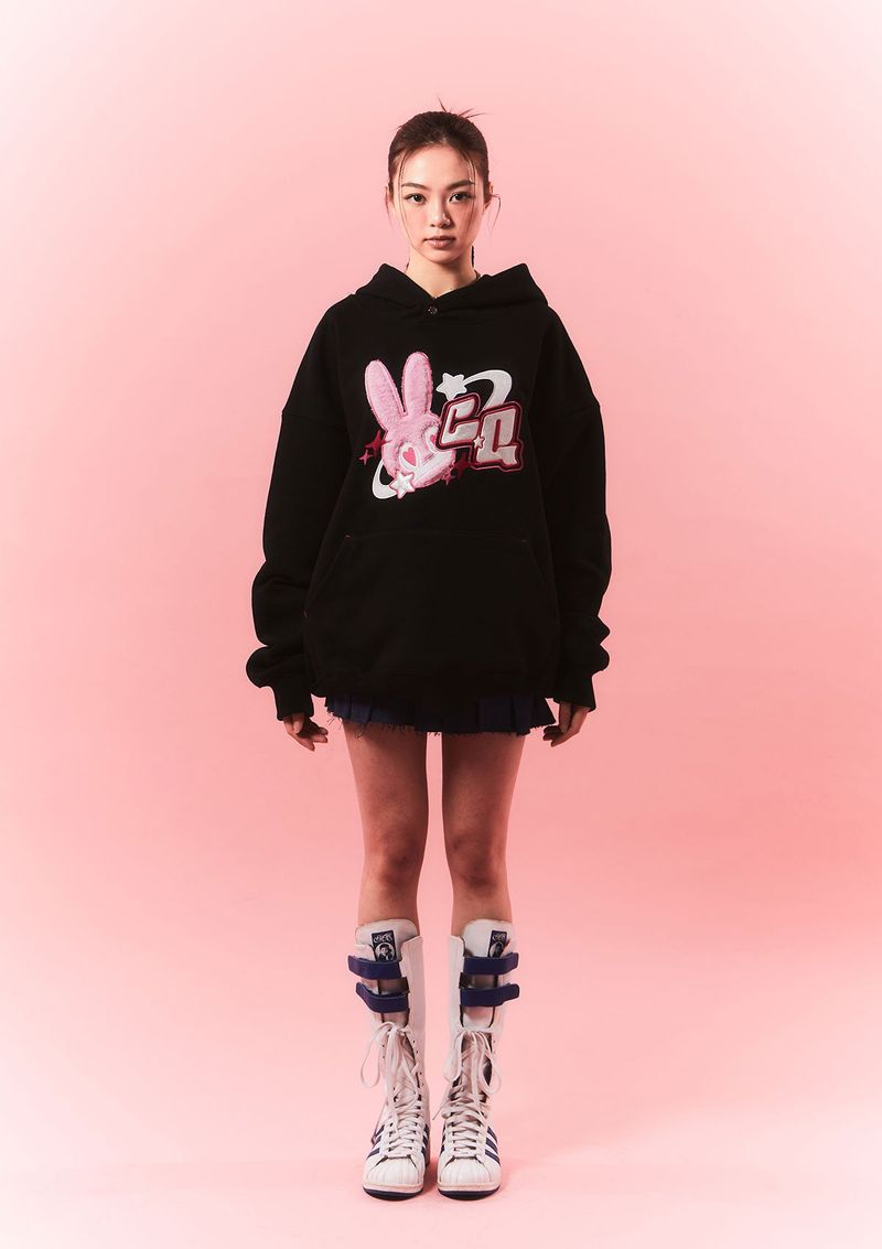 fur bunny planet hoody - black