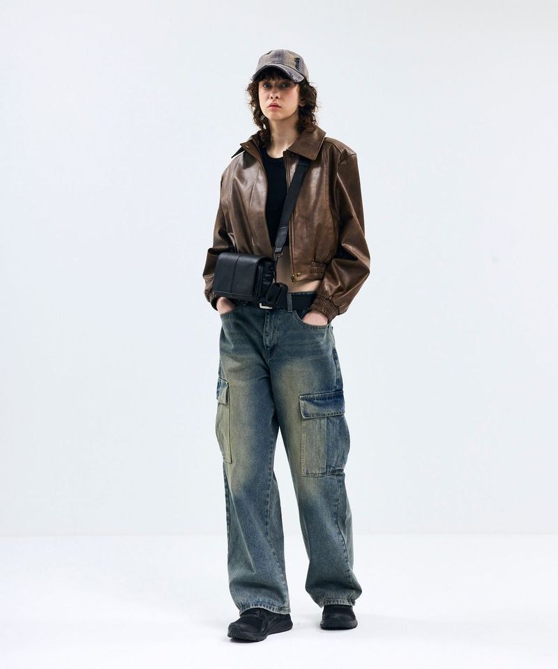 vivabrown（ビバブラウン）の「85-VIVAJ005 [Vegan Leather] Vintage Shape Crop Blouson Leather Jacket（Jackets/Outerwear）」