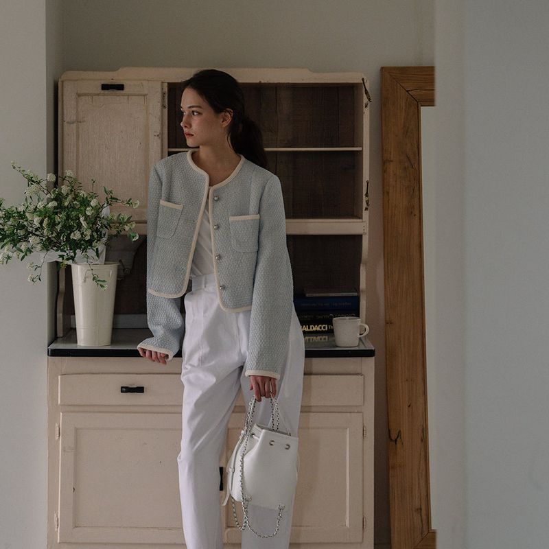Coloration Tweed Jacket - Sky blue