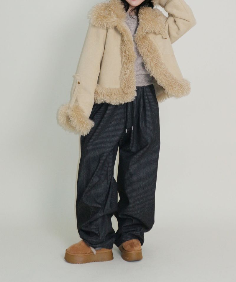 Terry Stripe Banding Carpenter Wide Denim Pants (for all four seasons)