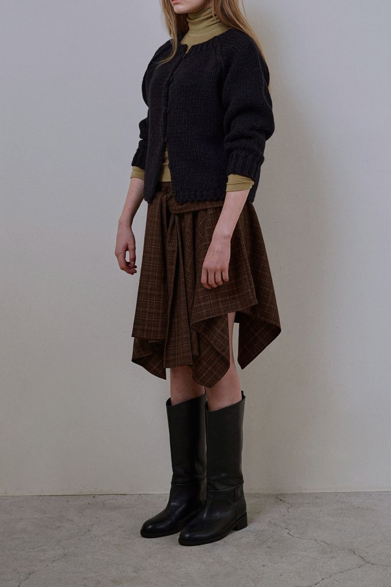 Wave check skirt_brown