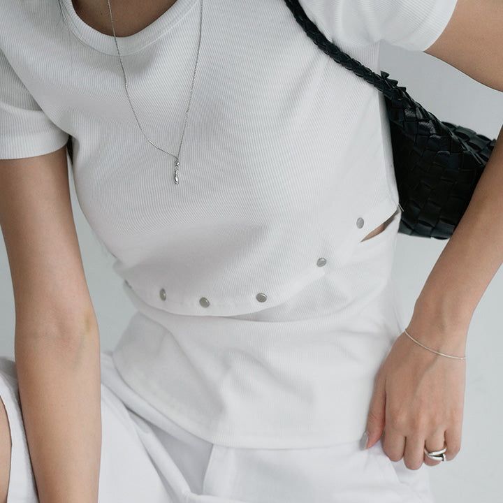 [Hadens] Side-Slit Ribbed Short-Sleeve T-Shirt - 3 Colors