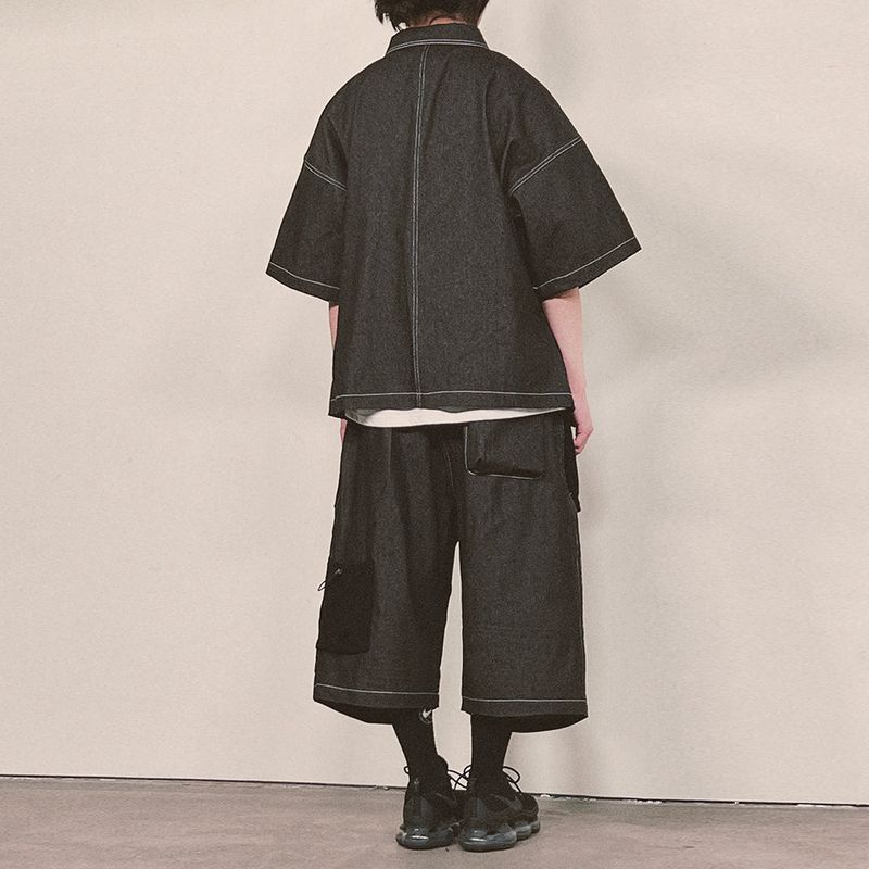 reverse terry pocket denim shortsleeve shirt_black