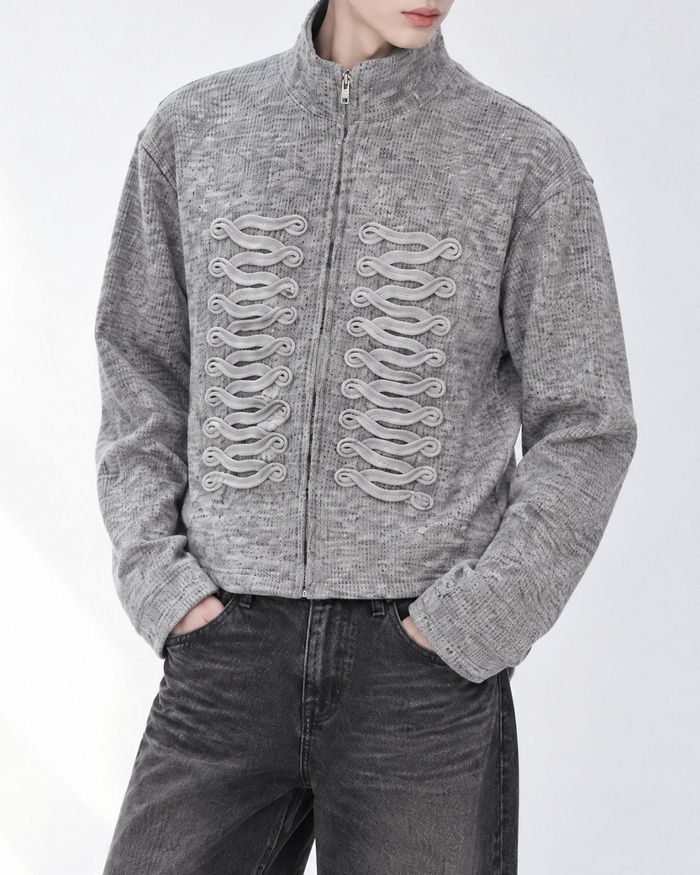 (UNISEX) Napoleon Braid Knit Zip Up