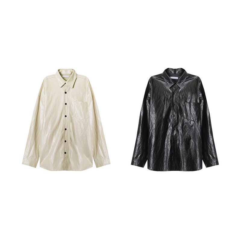 ASCLO Crack Leather Shirt Jacket (2color)