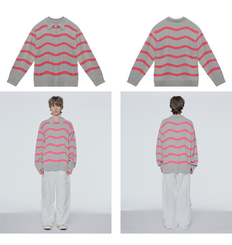 Striped half-zip boucle sweater