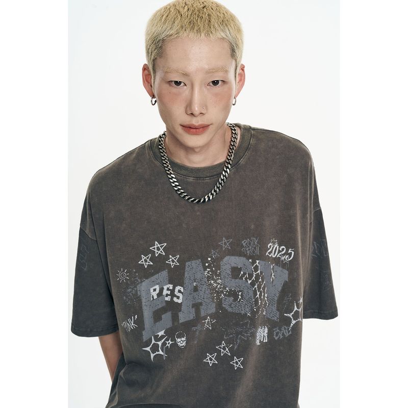 EASY NO EASY(イージーノーイージー)の「Doodle Pigment Short Sleeve - Charcoal(Tops)」