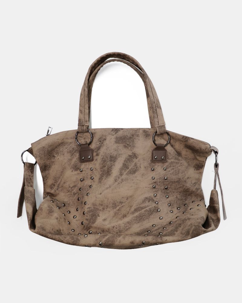 Nora Leather Studded Big Shoulder Bag