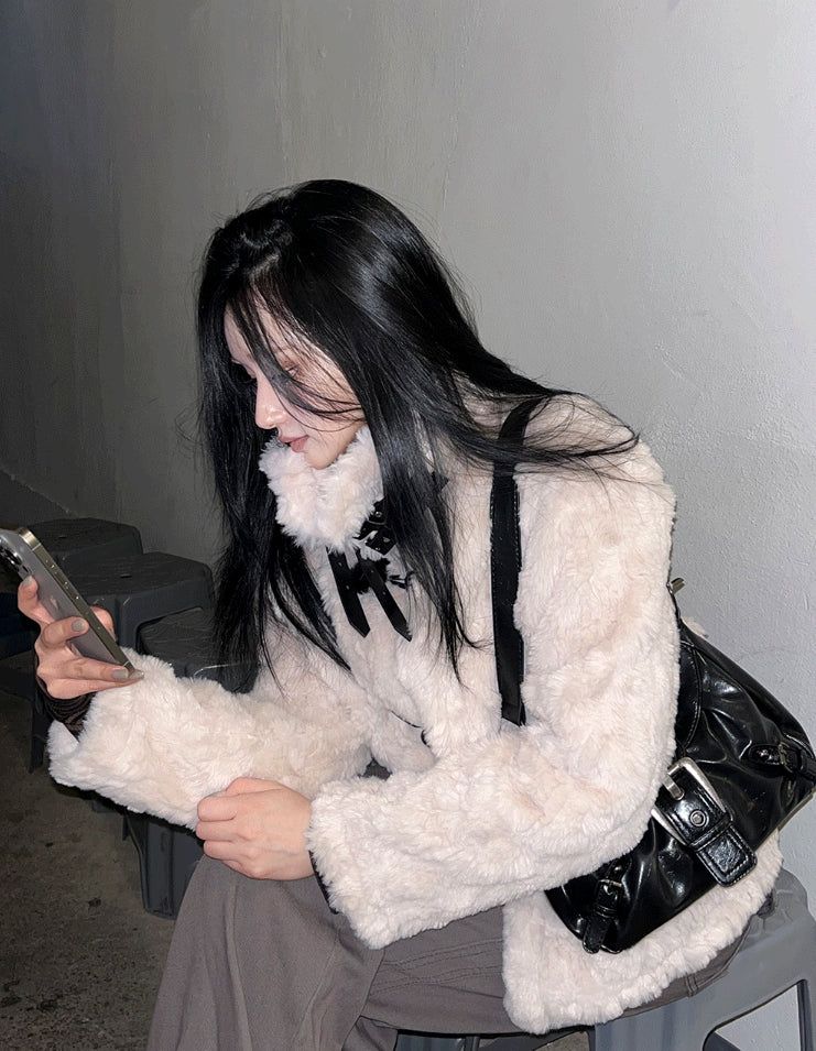 Black Belt Cozy Fur Jacket