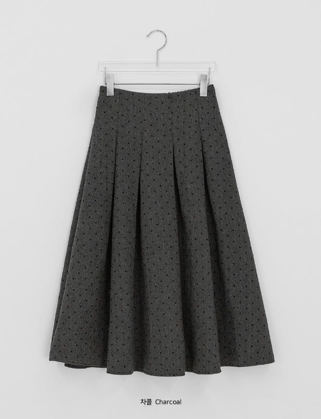 Fiden Wool Pleats Banding Dot Long Skirt