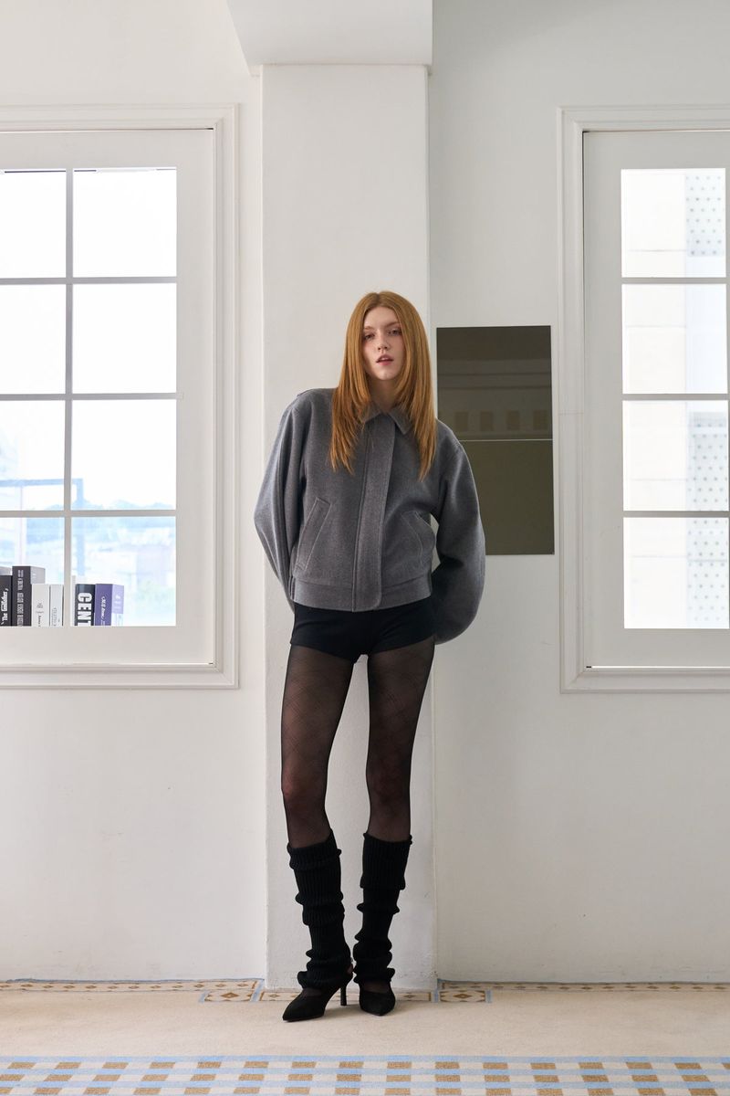 TWO WAY ZIP-UP CROP BLOUSON GRAY
