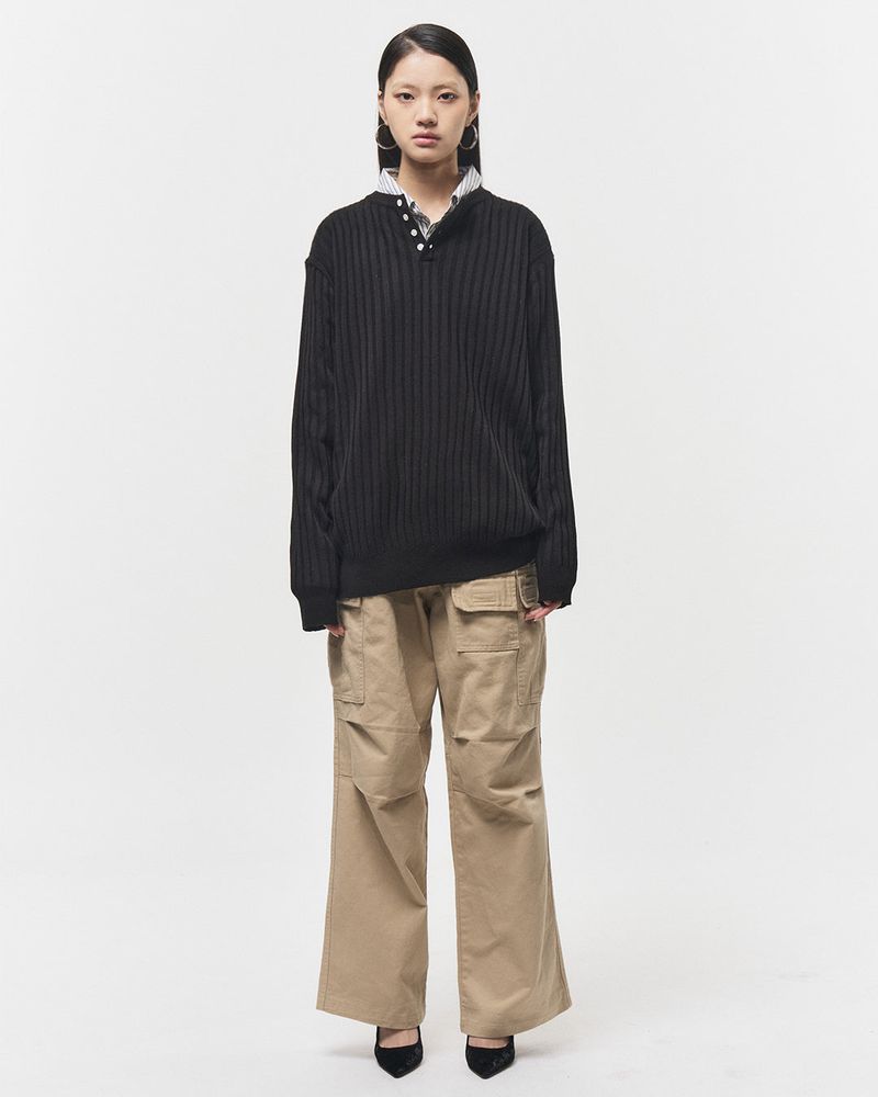 Bluesf merino wool henry neck knitwear - Black