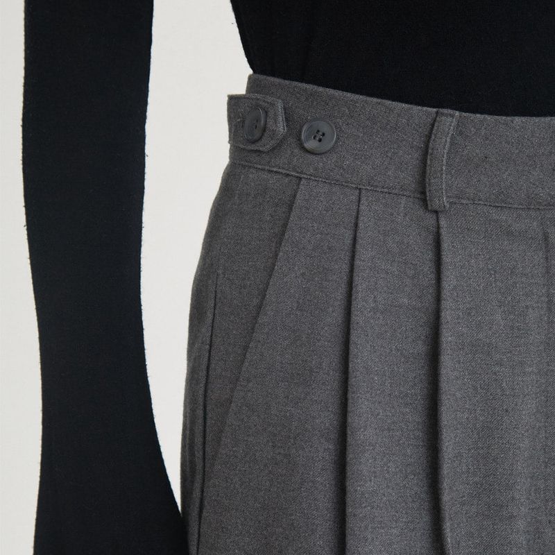 Two-Tuck Button Wide Wool Pants (Charcoal)