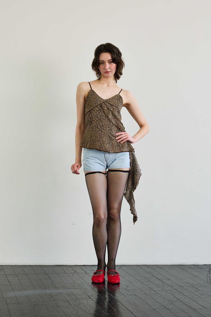 LEOPARD FRILL SLEEVELESS TOP / BROWN