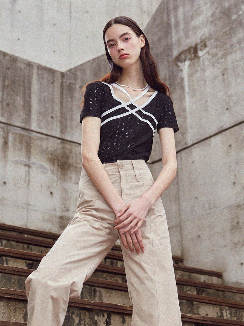 VITALSIGN（バイタルサイン）の「 [LINE] Cross Two-Line Lace T-shirt（Tops）」