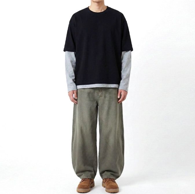 UNDEROFF（アンダーオフ）の「Crop Layered Long Sleeve Dark Gray（Tops）」