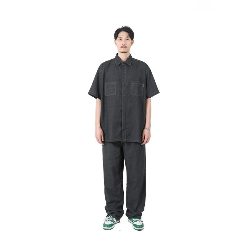BLACK FAKE DENIM HALF SHIRTS