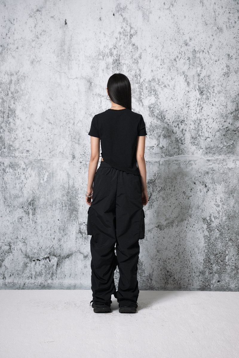 padded pocket shirring pants (BLACK)