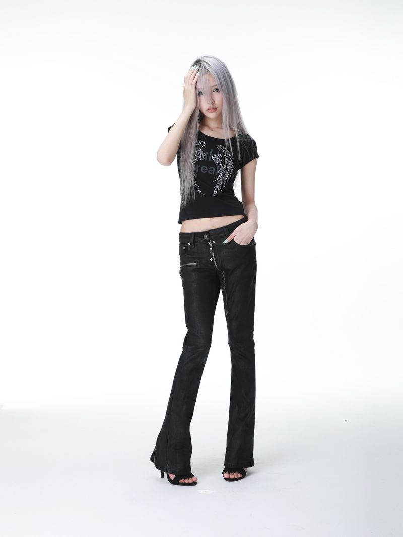 SEXXDEVIL Waxed Zip Skinny Denim