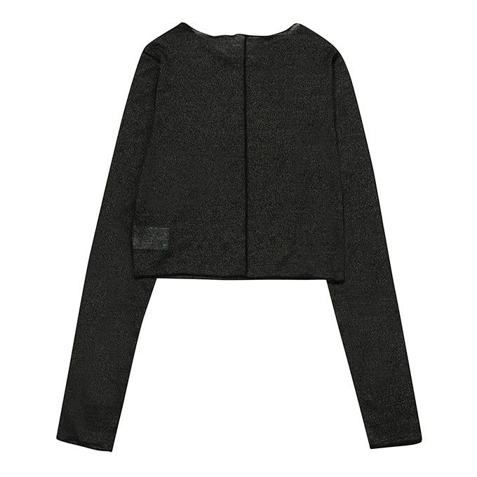 BLACK SEE THROUGH INTERLOCK LONG SLEEVES T-SHIRT