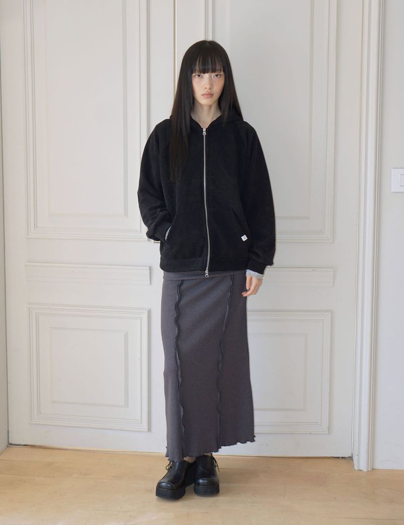 FLEECE HOODIE ZIP-UP(BLACK)