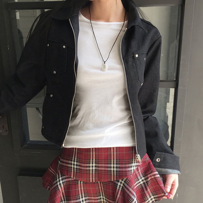 Locher rivet pocket slim cropped denim jacket