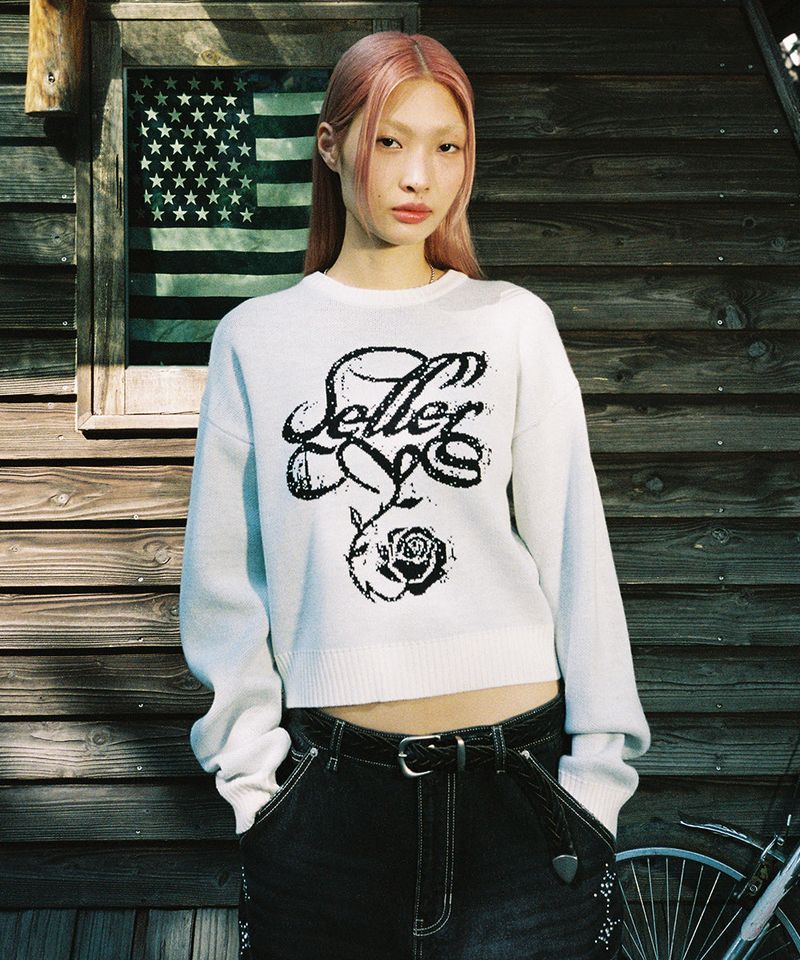 cavish（カビシ）の「W DUST CLASSIC ROSE KNIT SWEATER IVORY(CV2EFFK605A)（Tops）」