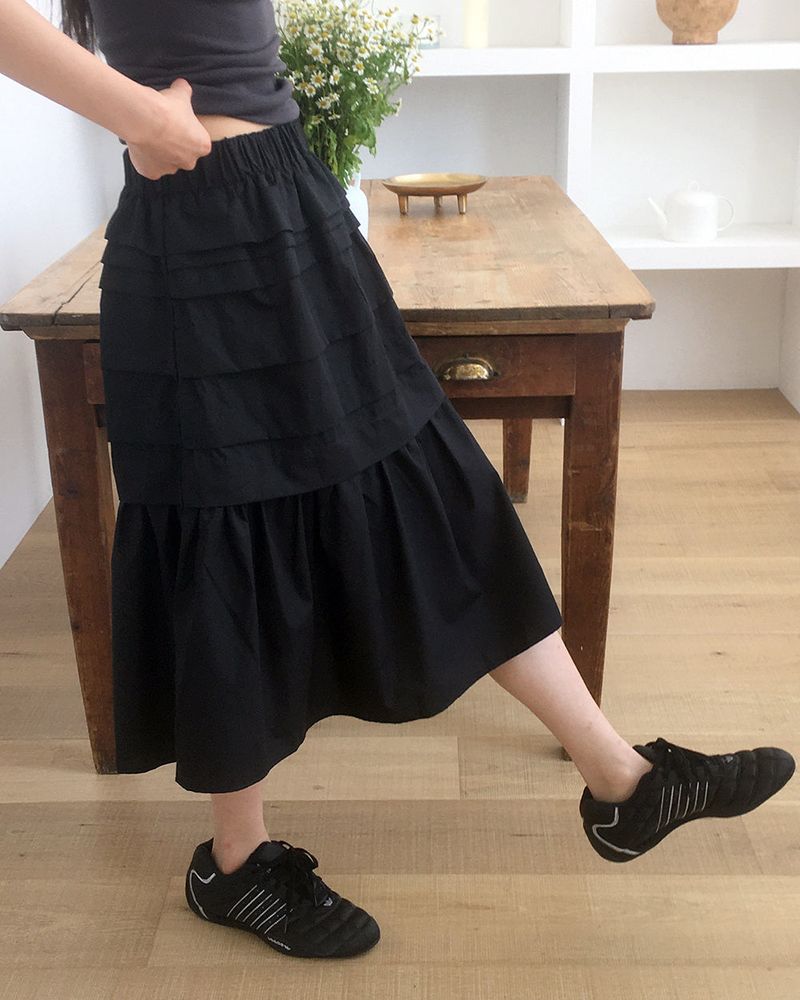 Mire Slit Tiered Midi Skirt