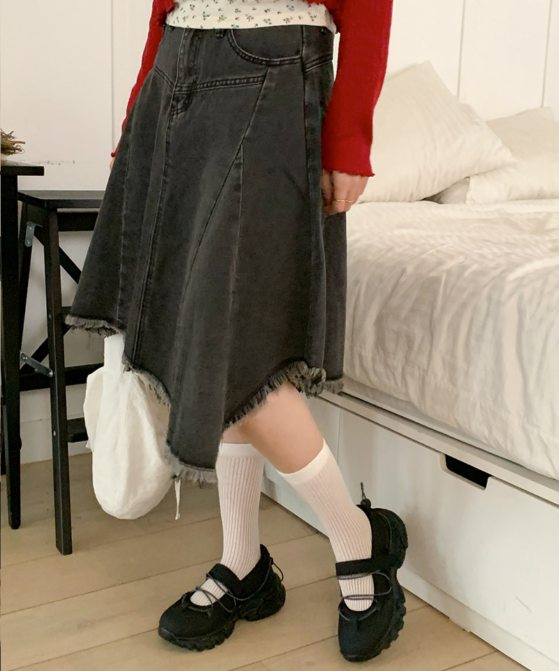 Nairo Unbalance Denim Surgery Midi Skirt