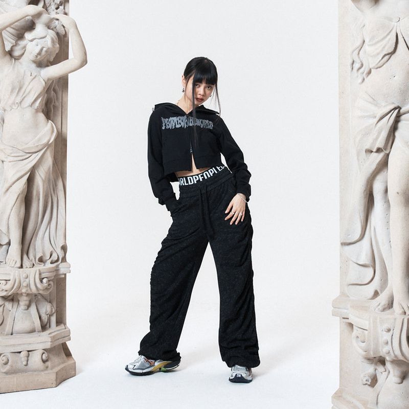 PEOPLEOFTHEWORLD（ピープルオブザワールド）の「shirring wide banded pants (BLACK)（Pants）」
