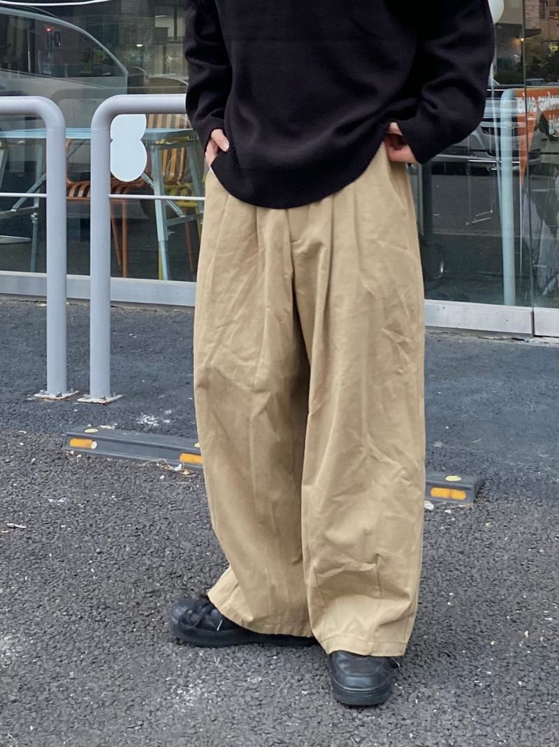 Cotton wide banding balloon pants 3C