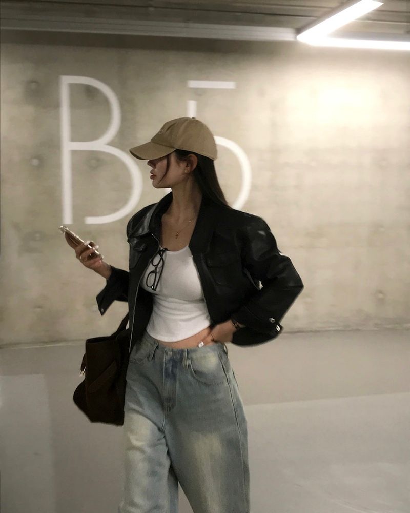 [Bellide made] Letter pocket slim leather jacket