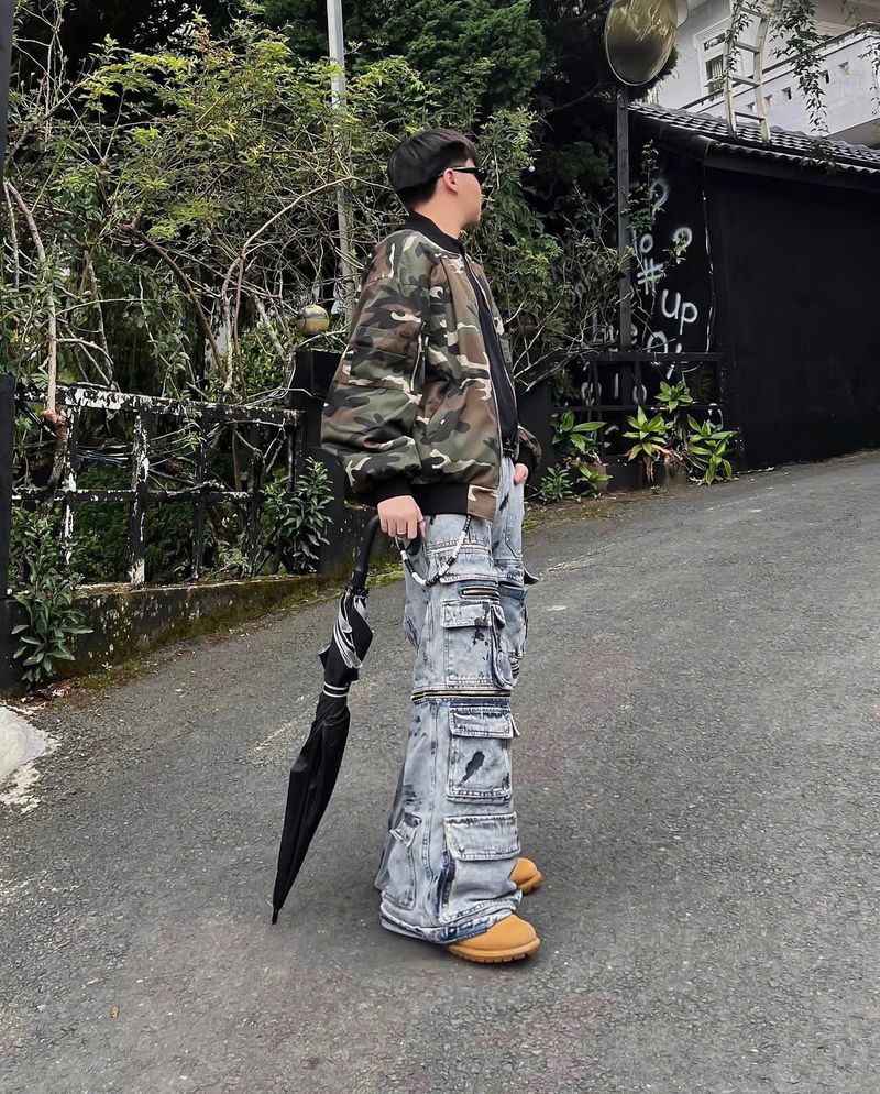 WASH-DENIM CARGO PANTS MULTI POCKET (Blue)