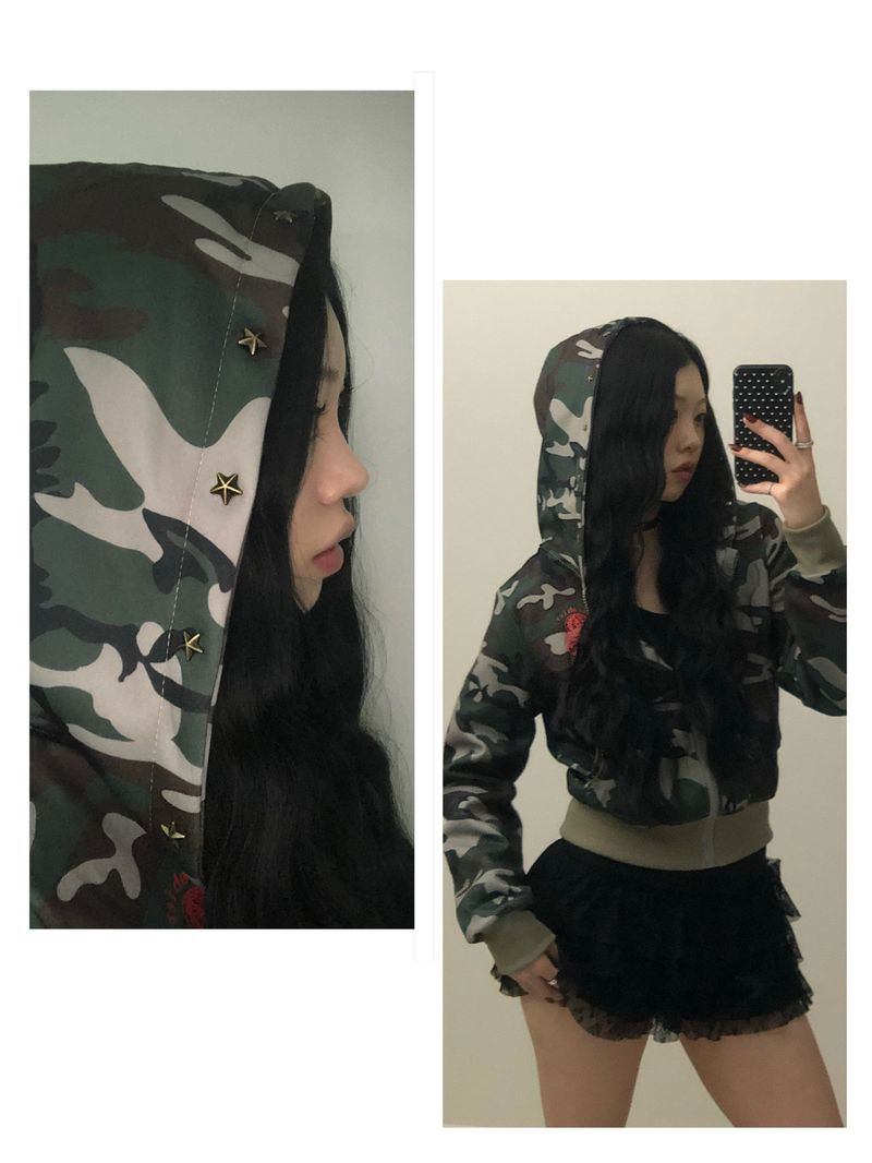 onthenextpage（オンザネクストページ）の「Star Camo Crop Hoodie(zip-up)（Tops）」