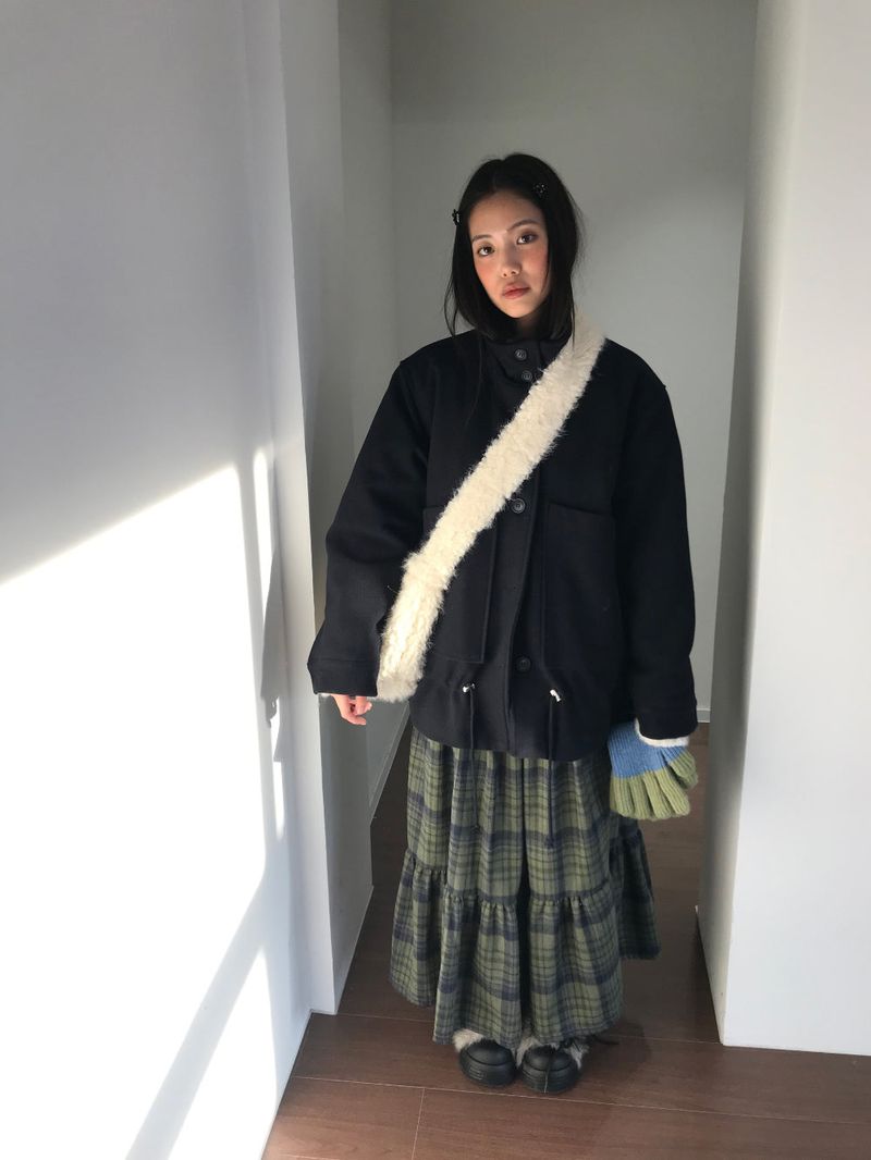 Windy Checkered Long Skirt (1color)
