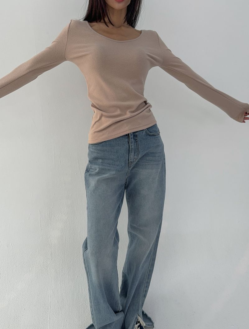 Napping V-neck Long Sleeve T-shirt