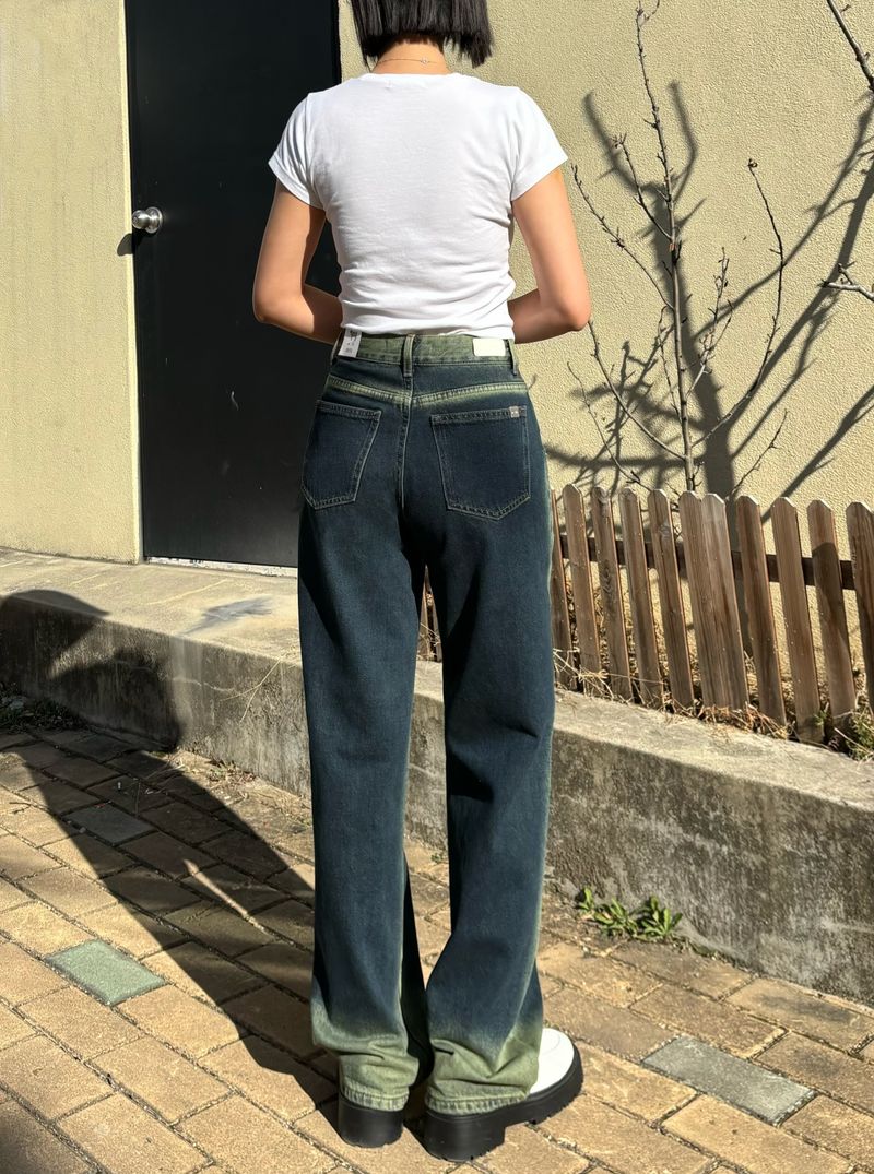 GREENERY COLOR SPRAY DYED WIDE DENIM PANTS code 21017