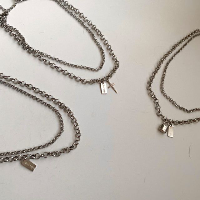 jmul Bold Lock Two Lines Chain Choker Necklace