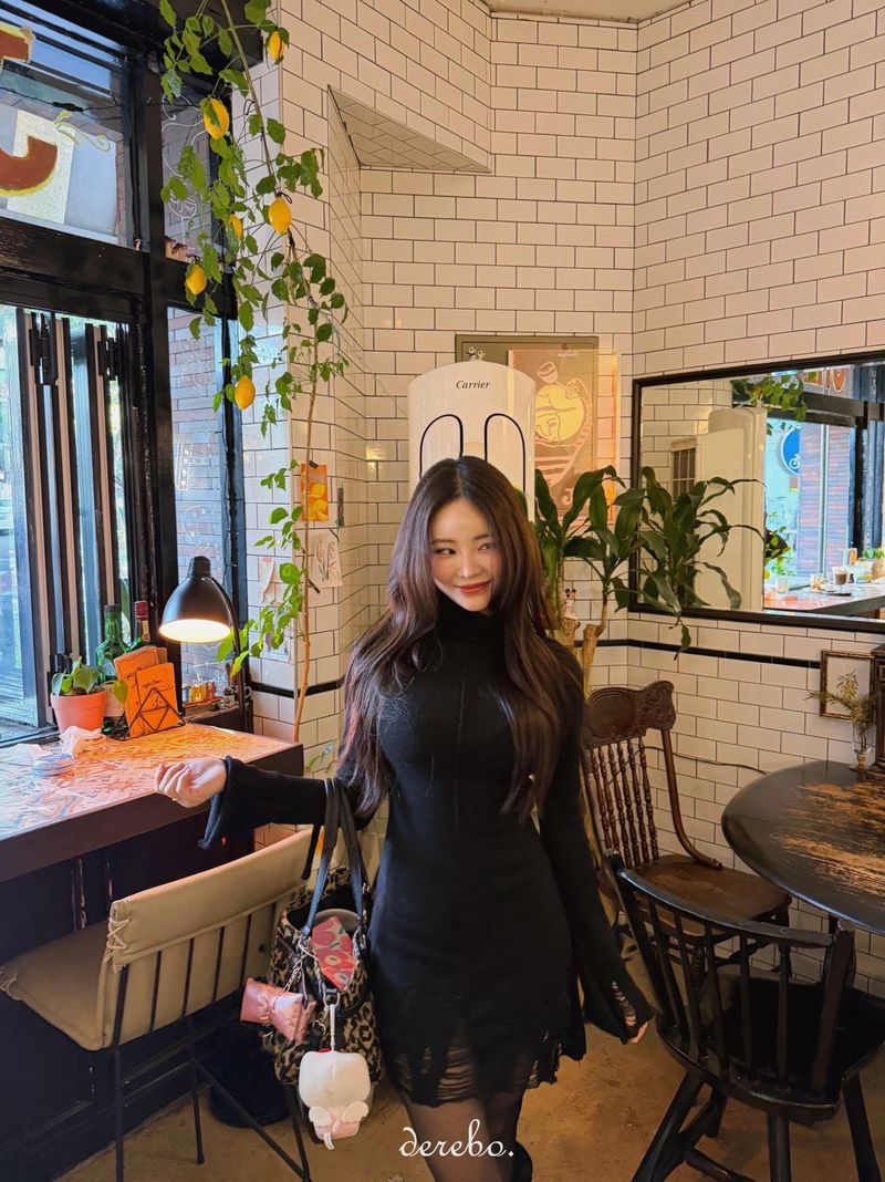 lip-mood black half-turtleneck dress