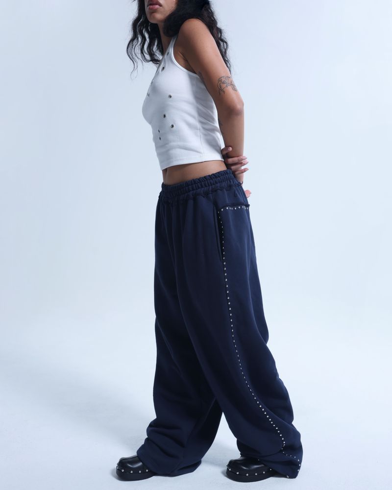 Line stud string sweatpants - Navy