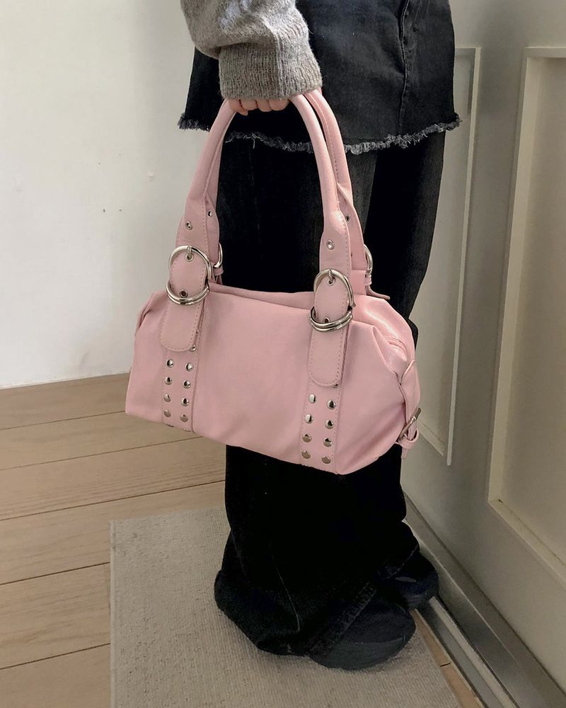 Clune Stud Eyelet Buckle Leather Shoulder Bag