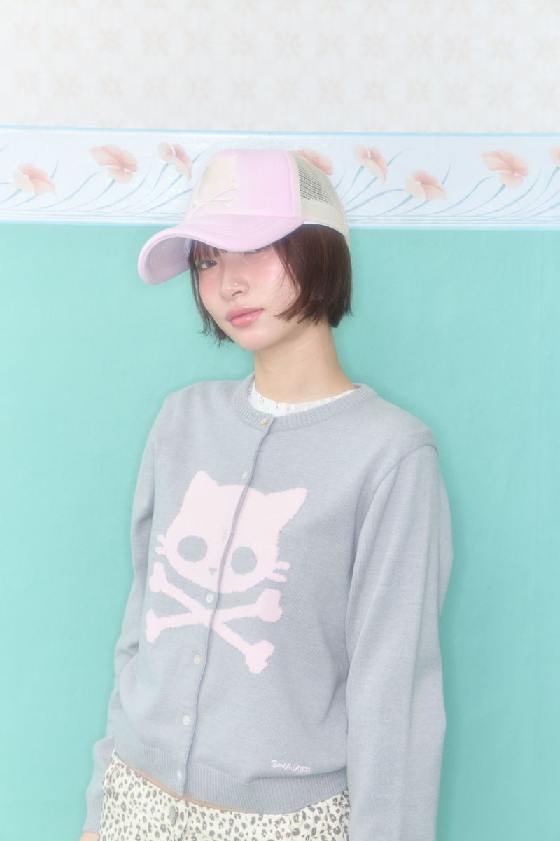 KIRI SKULL KNIT CARDIGAN (GREY)