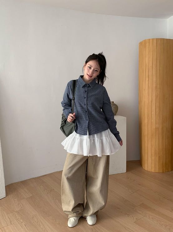 Crane Back Point Wide Washing Denim Pants