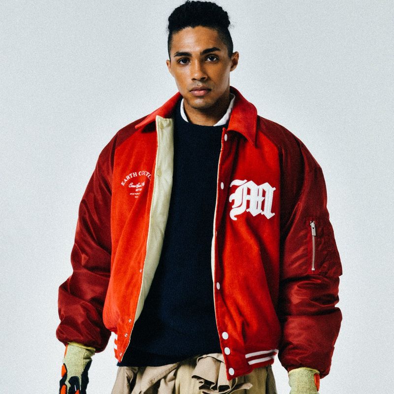 C.O.M.E（シーオーエムイー）の「[UNISEX] Reversible Logo-Appliqued Cotton-Corduroy Bomber Jacket (Red)（Jackets/Outerwear）」