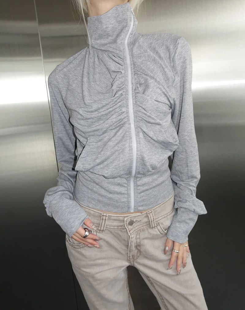 Asymmetric Shirring Zip-Up