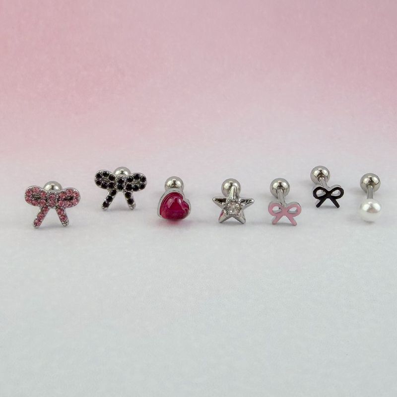 [SET] Fancy Ruby Star Ribbon Piercing