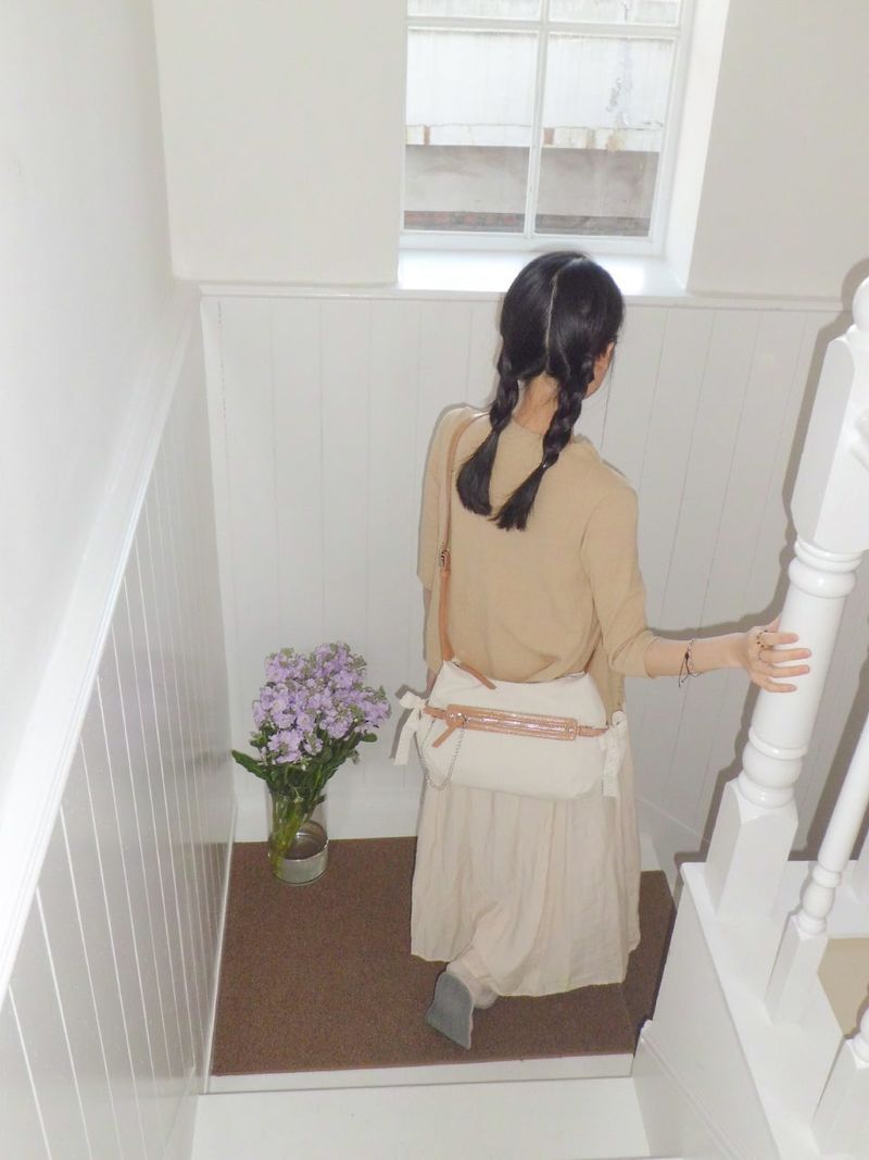 Belted ribbon bag_canvas caramel