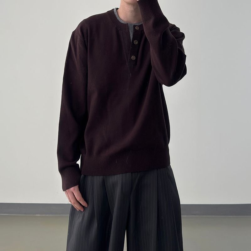 Riven Layered Henley-Neck Knit