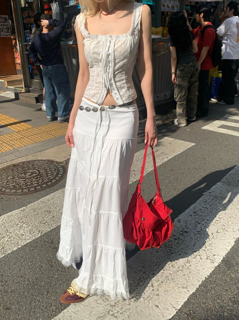 maxi white long skirt