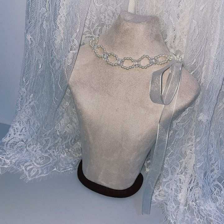 mix pearl ribbon tie choker